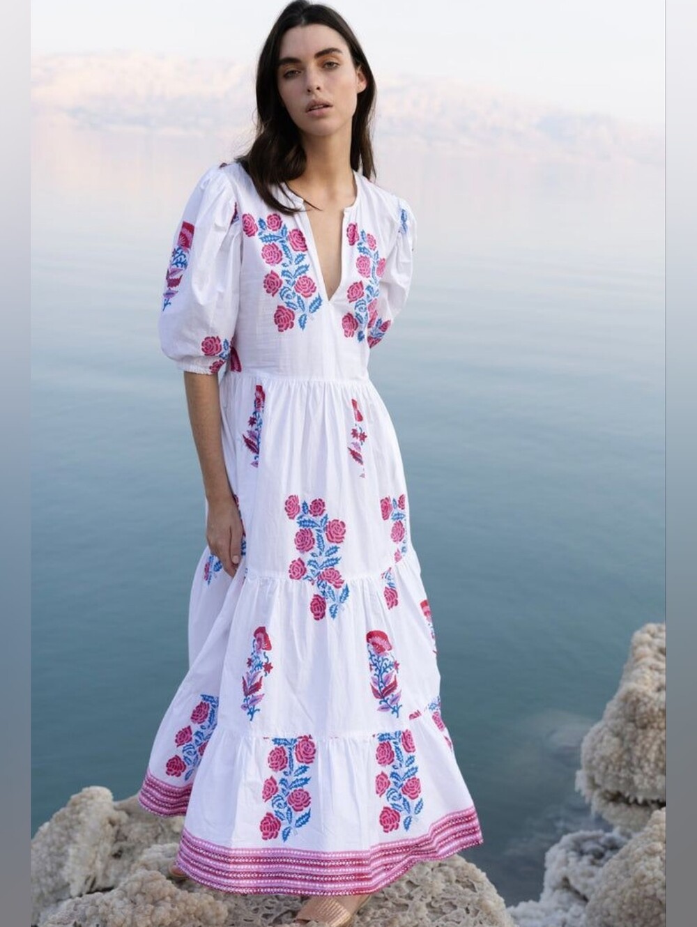 Oliphant Puff Sleeve Maxi Dress in Grandiflora Pink Size Large